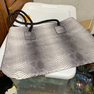 Vintage Y2K  Faux Snakeskin Purse White Black Large Tote Bag Retro Boho